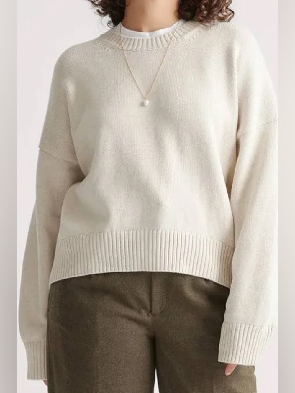 Quince Boyfriend Cotton Sweater in Light Oatmeal